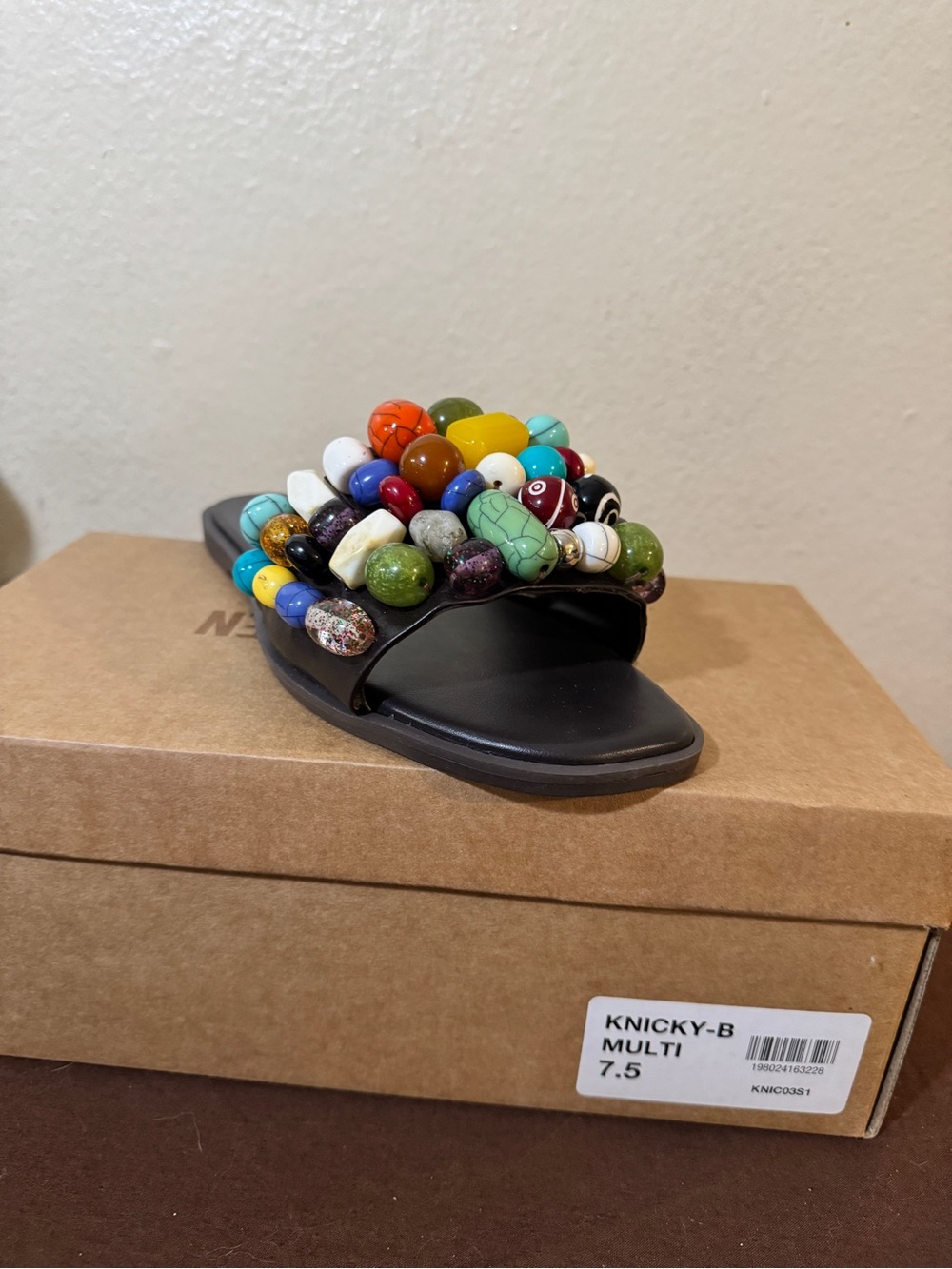 Steve Madden Black Slide Sandal with Multicolor Beaded Strap (knicky b) - Picture 5 of 7